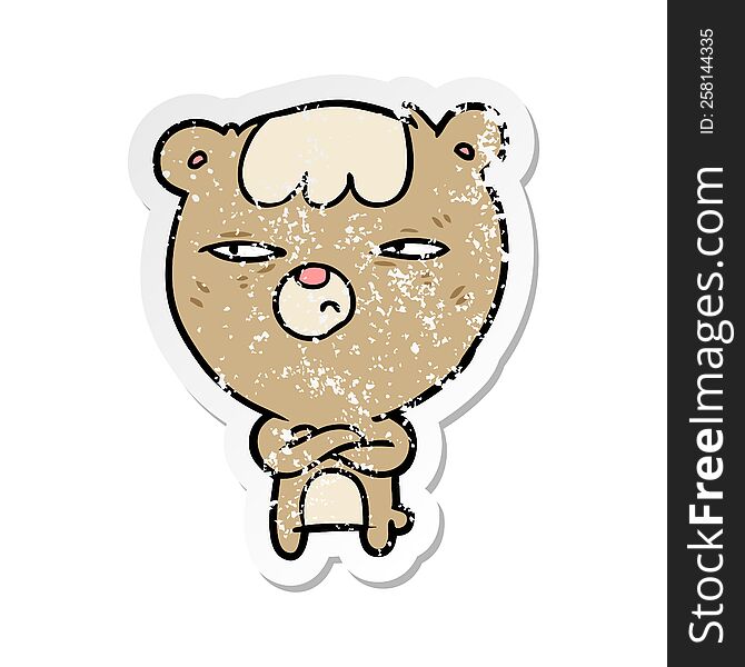 Distressed Sticker Of A Cartoon Angry Bear