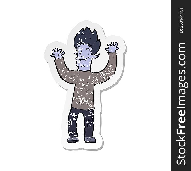 Retro Distressed Sticker Of A Cartoon Happy Vampire Man