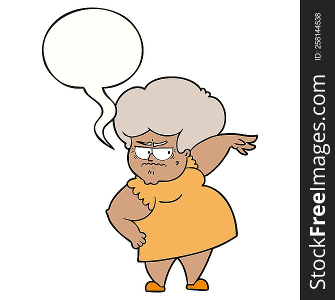 cartoon angry old woman with speech bubble. cartoon angry old woman with speech bubble
