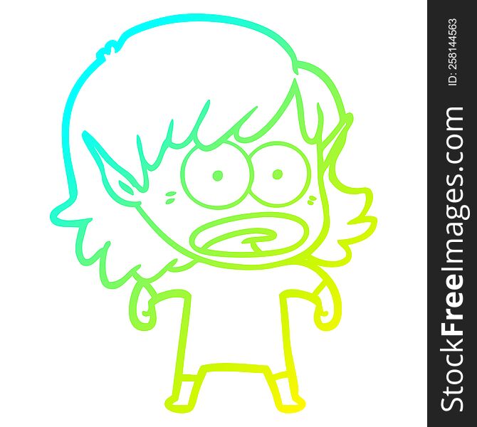 cold gradient line drawing of a cartoon shocked elf girl