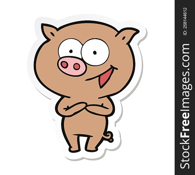 Sticker Of A Cheerful Pig Cartoon