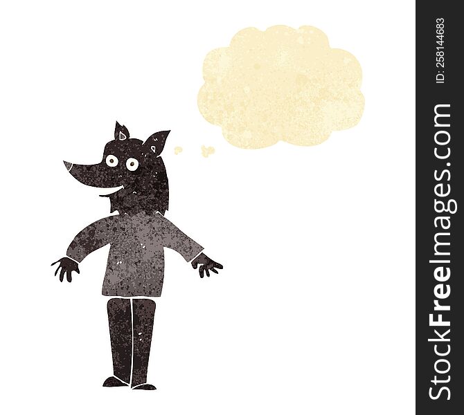 Cartoon Happy Werewolf With Thought Bubble