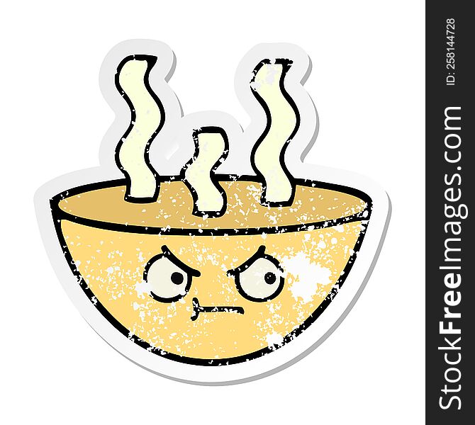 Distressed Sticker Of A Cute Cartoon Bowl Of Hot Soup