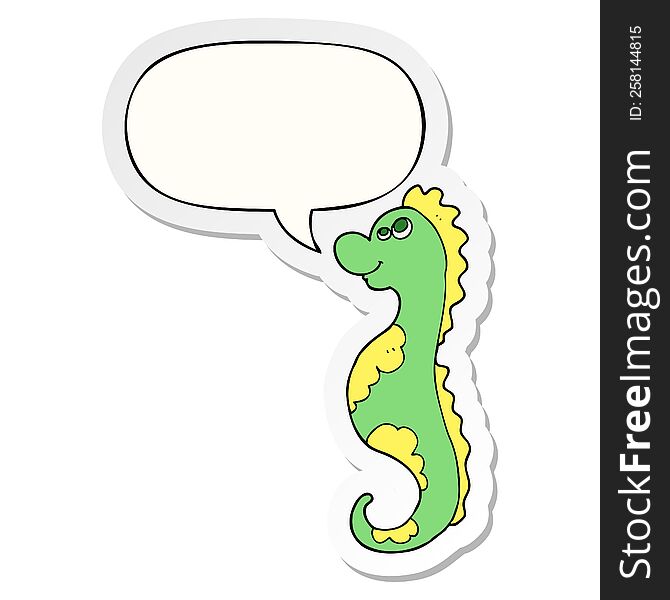 cartoon sea horse with speech bubble sticker. cartoon sea horse with speech bubble sticker