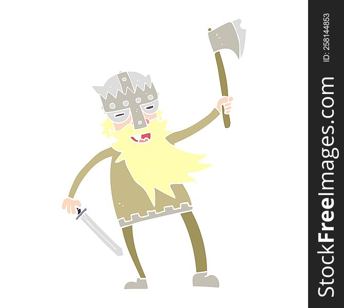 Flat Color Illustration Of A Cartoon Viking Warrior
