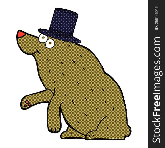 freehand drawn cartoon bear in top hat