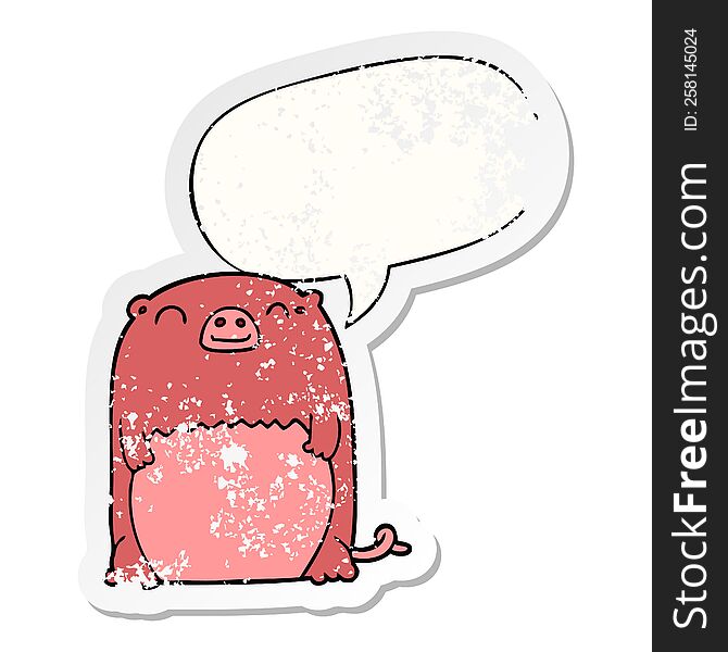 Cartoon Creature And Speech Bubble Distressed Sticker