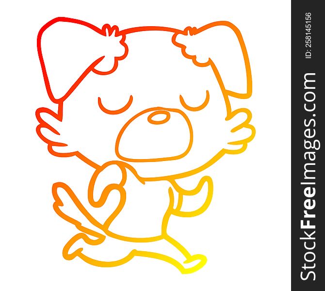 warm gradient line drawing of a cartoon dog jogging