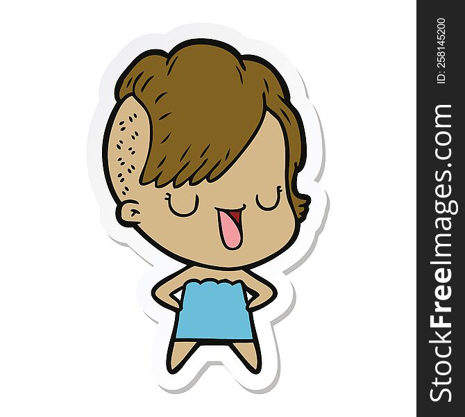 sticker of a cute cartoon girl with hipster haircut