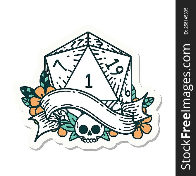 Natural One D20 Dice Roll Sticker