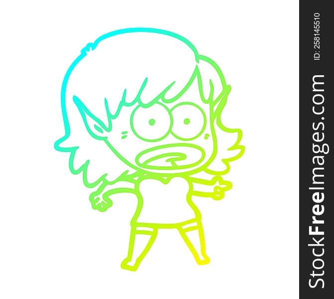 Cold Gradient Line Drawing Cartoon Shocked Elf Girl