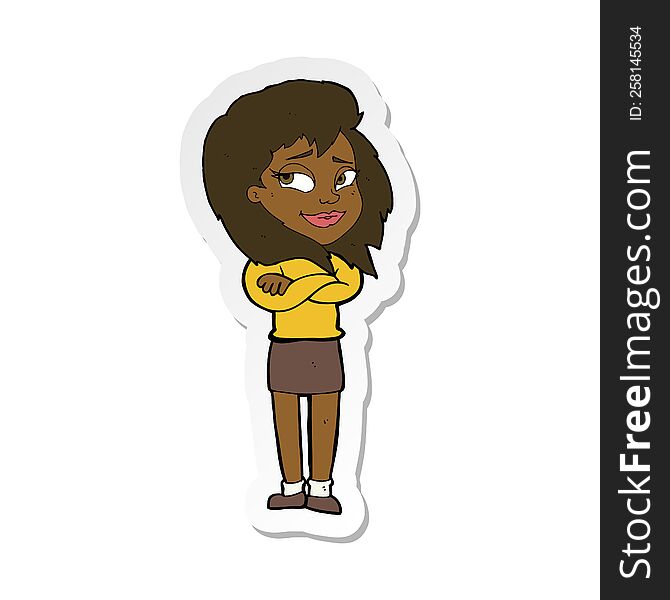 Sticker Of A Cartoon Woman With Crossed Arms