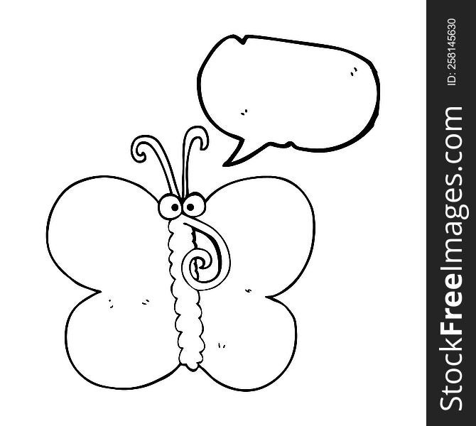 freehand drawn speech bubble cartoon butterfly