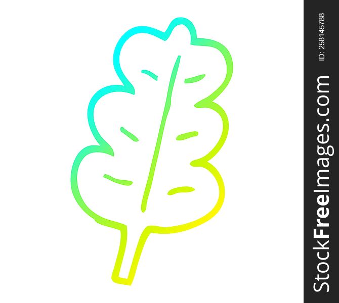 cold gradient line drawing of a cartoon oak leaf