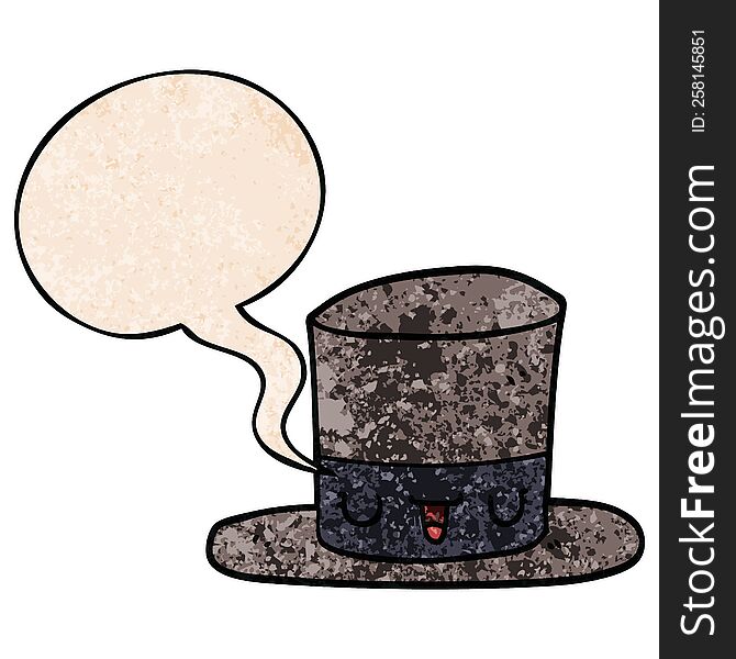 Cartoon Top Hat And Speech Bubble In Retro Texture Style