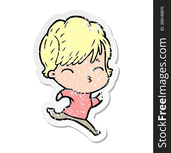 Distressed Sticker Of A Cartoon Woman Thinking