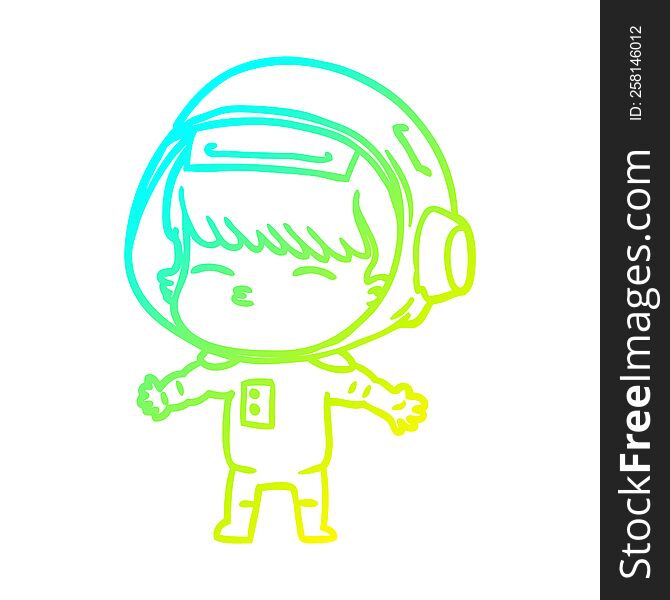 cold gradient line drawing of a cartoon curious astronaut