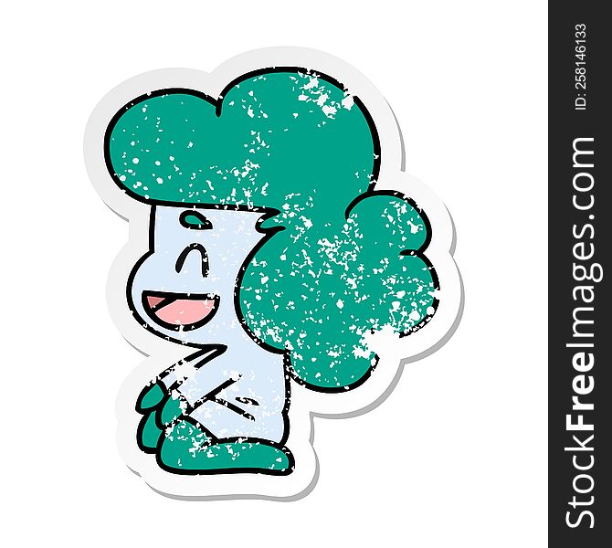distressed sticker cartoon illustration of a kawaii alien girl. distressed sticker cartoon illustration of a kawaii alien girl