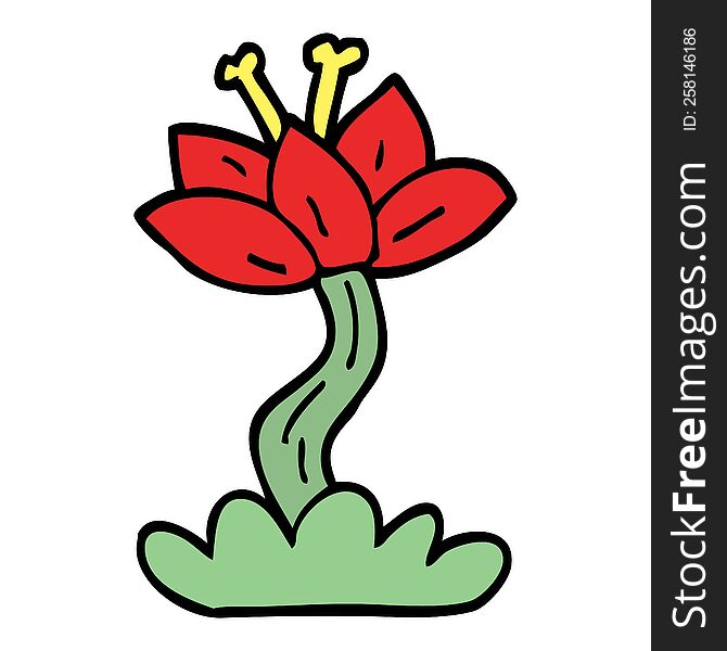 Cartoon Doodle Red Lilly