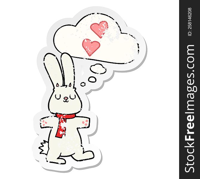 Cartoon Rabbit In Love And Thought Bubble As A Distressed Worn Sticker