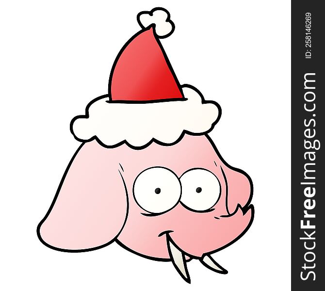hand drawn gradient cartoon of a elephant face wearing santa hat