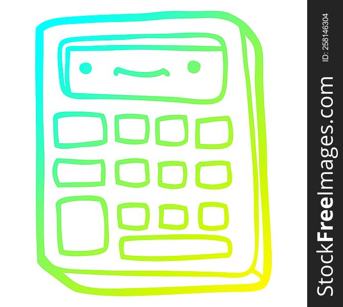 cold gradient line drawing of a cartoon calculator