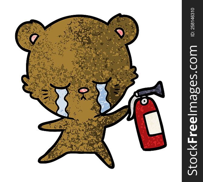 crying cartoon bear with fire extinguisher. crying cartoon bear with fire extinguisher