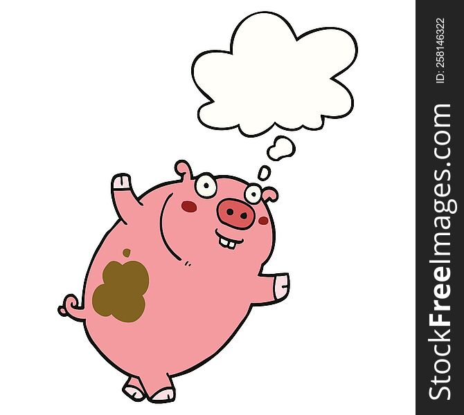 funny cartoon pig with thought bubble. funny cartoon pig with thought bubble