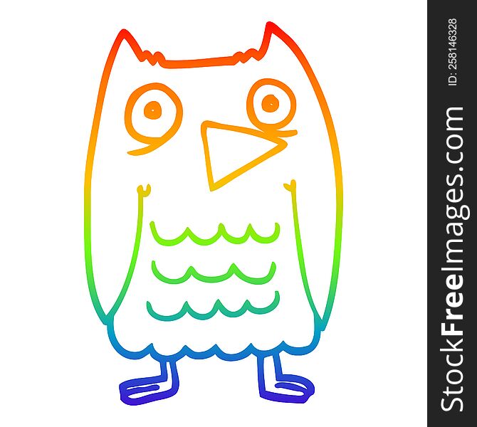 Rainbow Gradient Line Drawing Funny Cartoon Owl