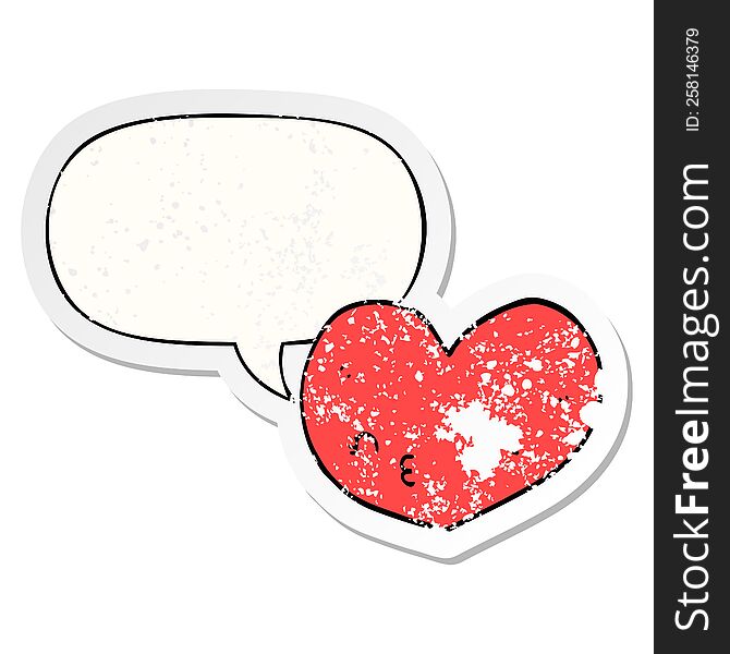 Cartoon Heart And Face And Speech Bubble Distressed Sticker