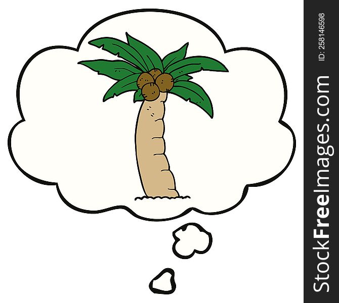 cartoon palm tree with thought bubble. cartoon palm tree with thought bubble