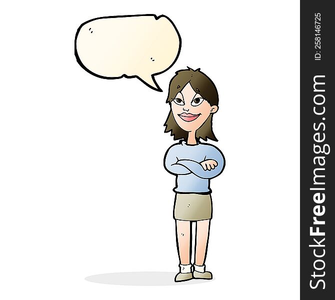 cartoon proud woman with speech bubble