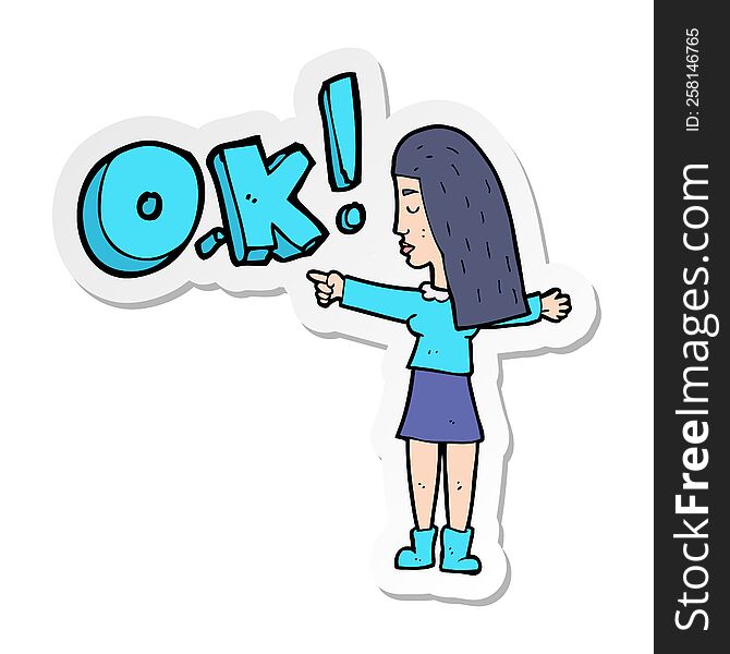 sticker of a cartoon woman thinking OK