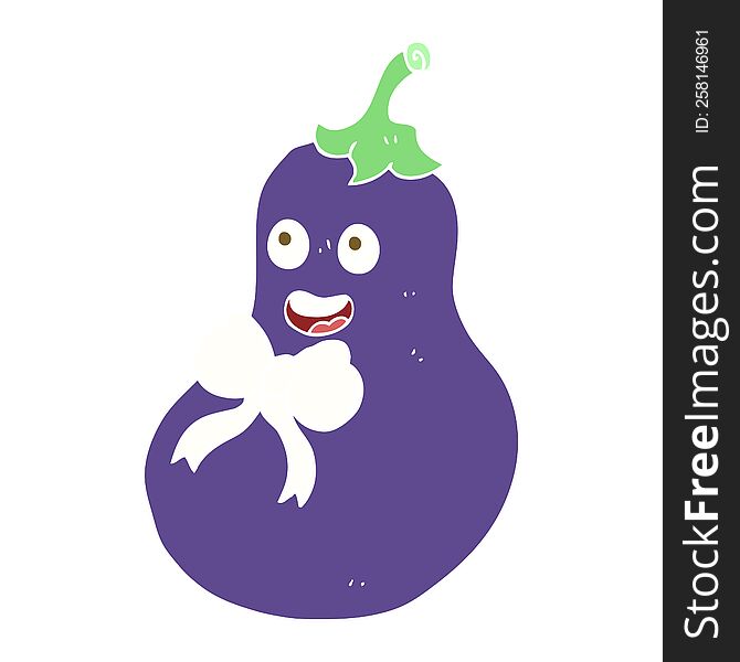 Flat Color Illustration Of A Cartoon Eggplant