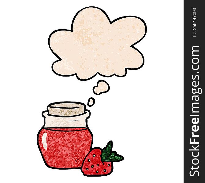 Cartoon Jam Jar And Thought Bubble In Grunge Texture Pattern Style