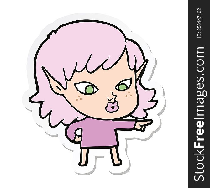 Sticker Of A Pretty Cartoon Elf Girl