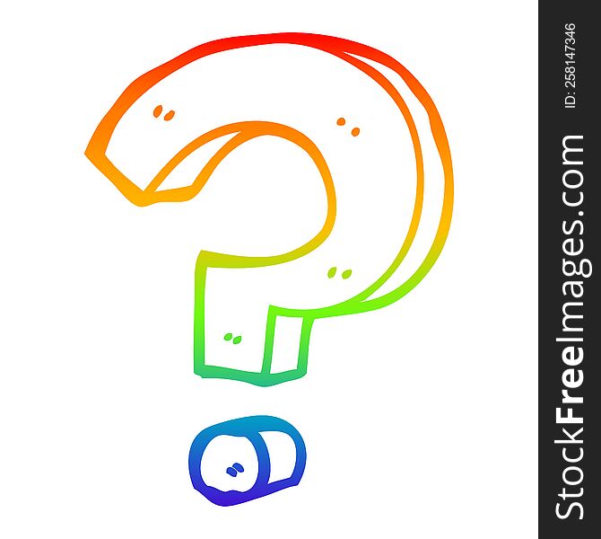 rainbow gradient line drawing of a cartoon question mark