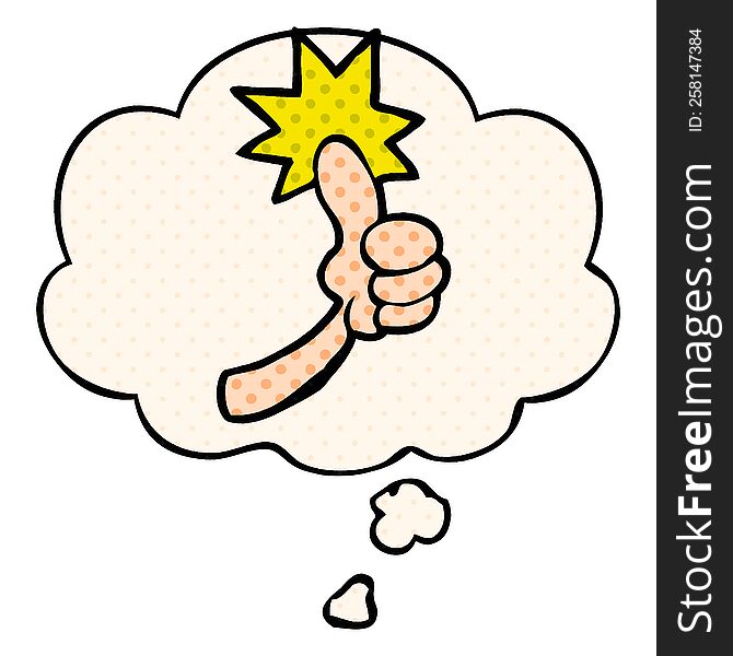 Cartoon Thumbs Up Sign And Thought Bubble In Comic Book Style