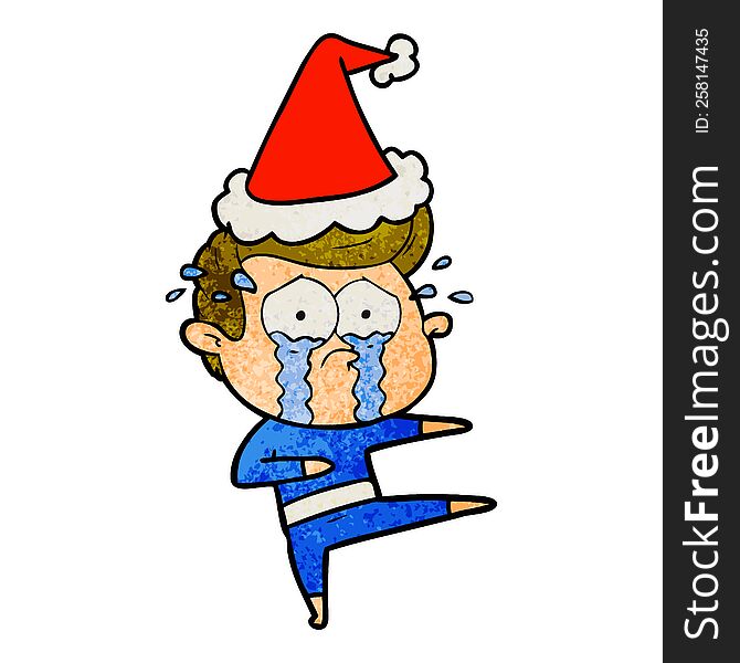 Textured Cartoon Of A Crying Dancer Wearing Santa Hat