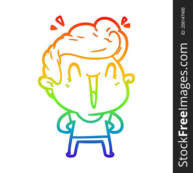rainbow gradient line drawing of a cartoon happy man