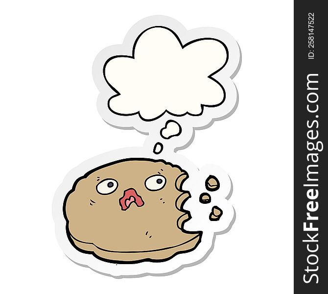 cartoon bitten cookie with thought bubble as a printed sticker