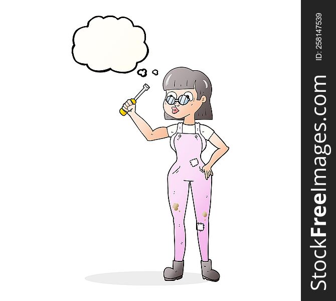 Thought Bubble Cartoon Female Mechanic