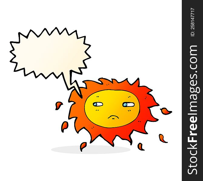 cartoon sad sun with speech bubble