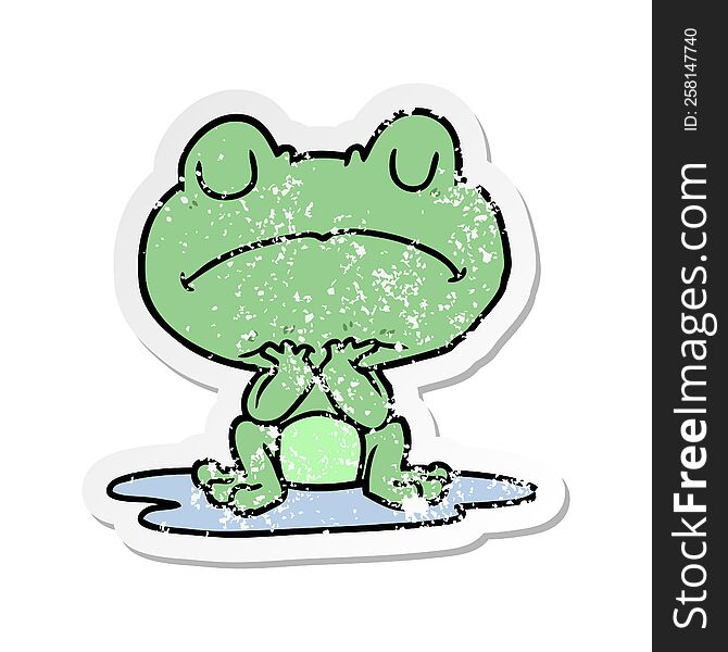 Distressed Sticker Of A Cartoon Frog In Puddle