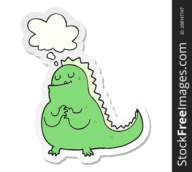 cartoon dinosaur with thought bubble as a printed sticker
