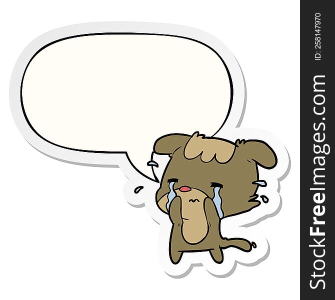 cartoon sad dog crying with speech bubble sticker