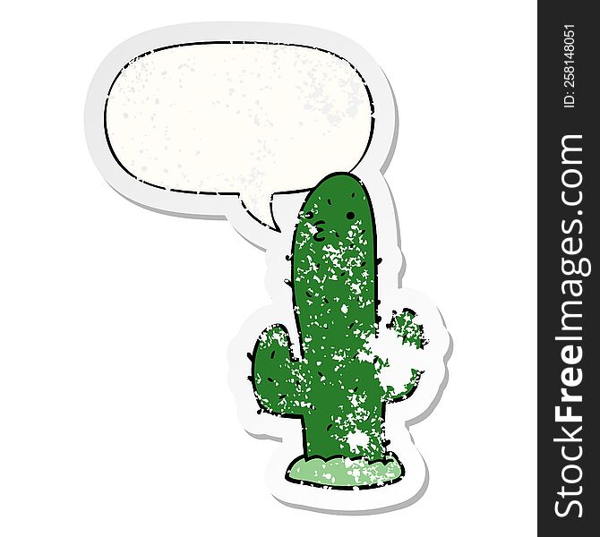 Cartoon Cactus And Speech Bubble Distressed Sticker