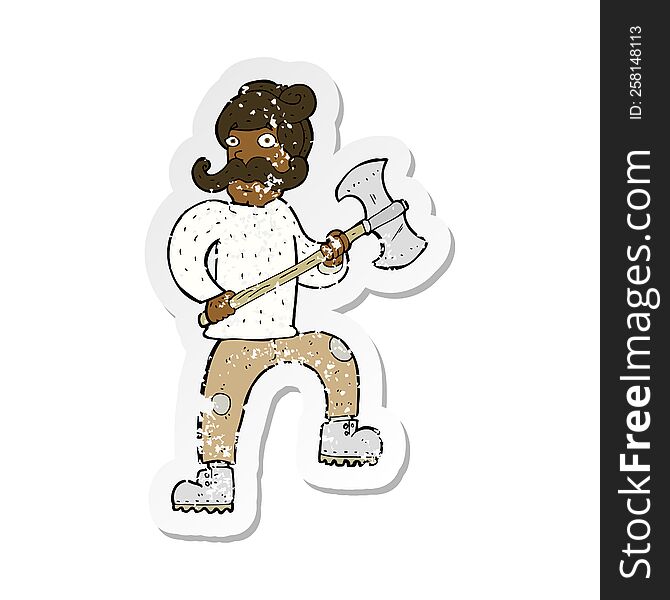 retro distressed sticker of a cartoon man with axe