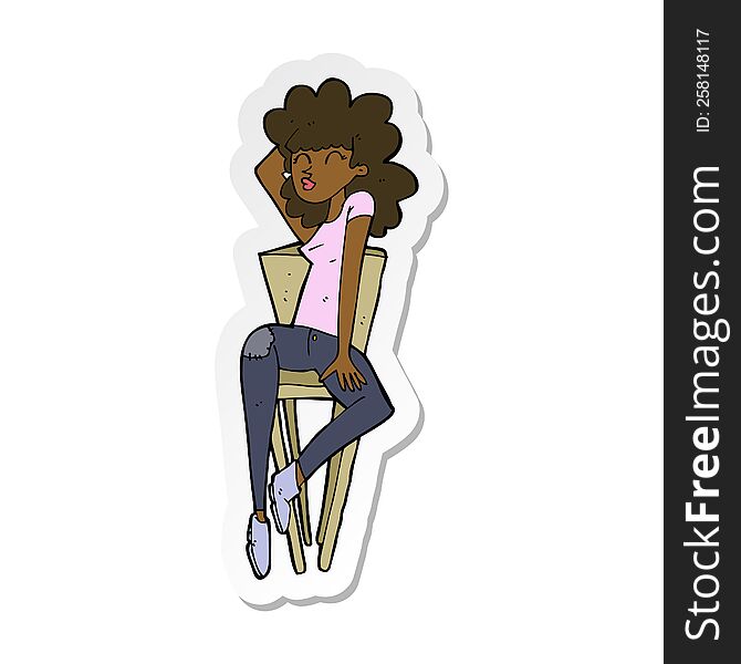 sticker of a cartoon woman posing on chair