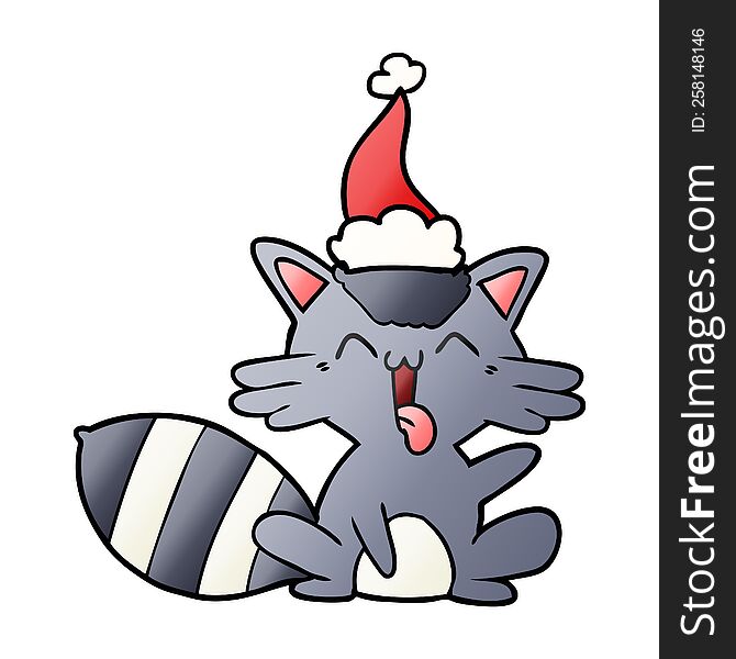 Cute Gradient Cartoon Of A Raccoon Wearing Santa Hat
